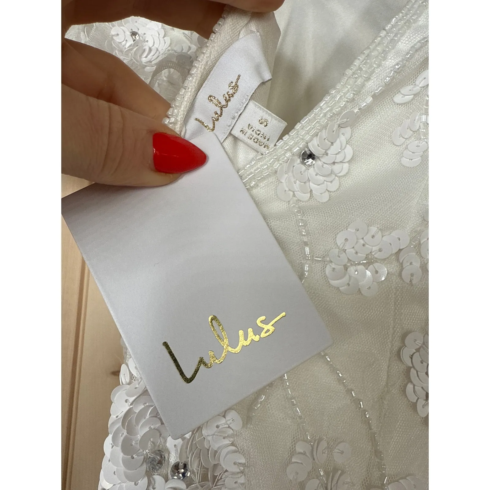 NWT Lulus Safiya White Sequin Flutter Sleeve Maxi Dress Wedding Bridal Bride S - Image 13