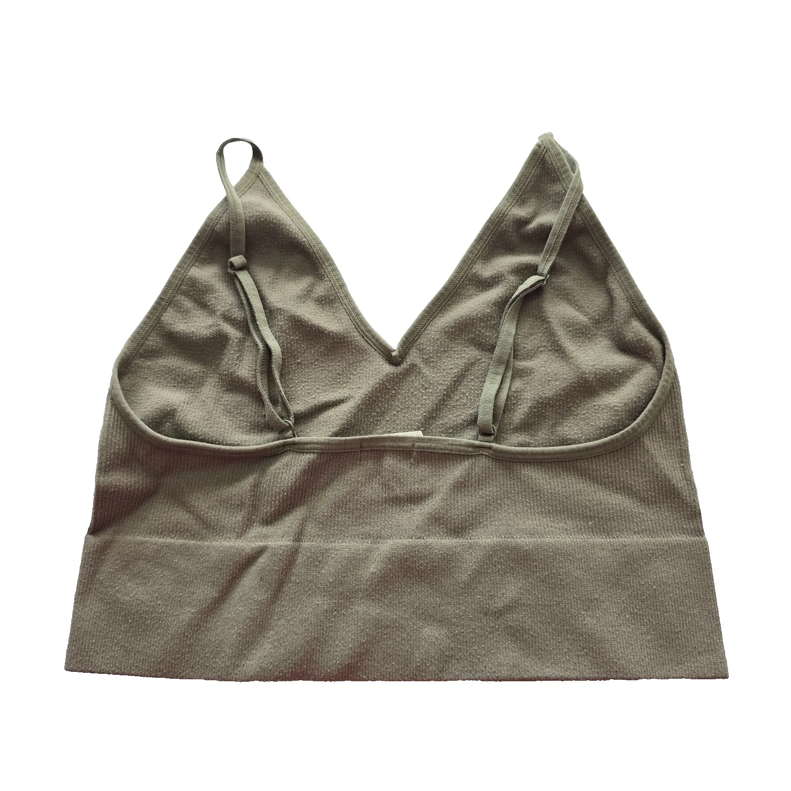 Ribbed Comfort Y2K Bra Top Wireless Pullover Stretch Sleep Bozzolo Green M/L - Image 2