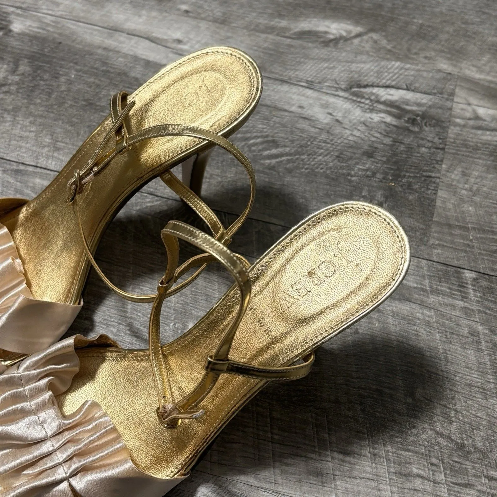 J CREW Wedding Ruffle Gold & Cream Slingbacks High Heels Shoes Women Sz 8 - Image 3