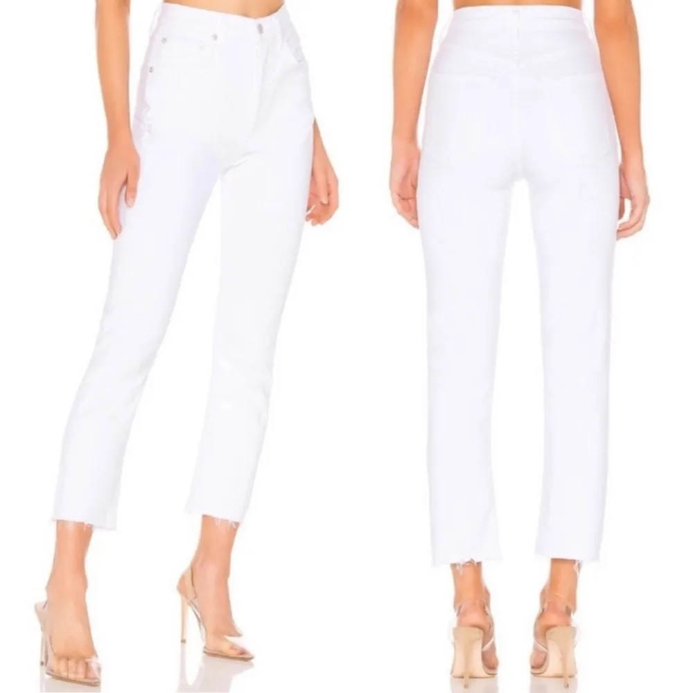 AGOLDE Riley High Rise Straight Crop Raw Hem Jeans in Blurred White - Sz 29 - Image 13