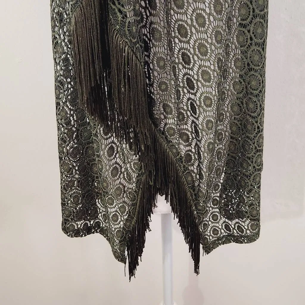 i Jeans by Buffalo Green Crochet Top with Fringe Size Medium Crochet Fringe Top - Image 4