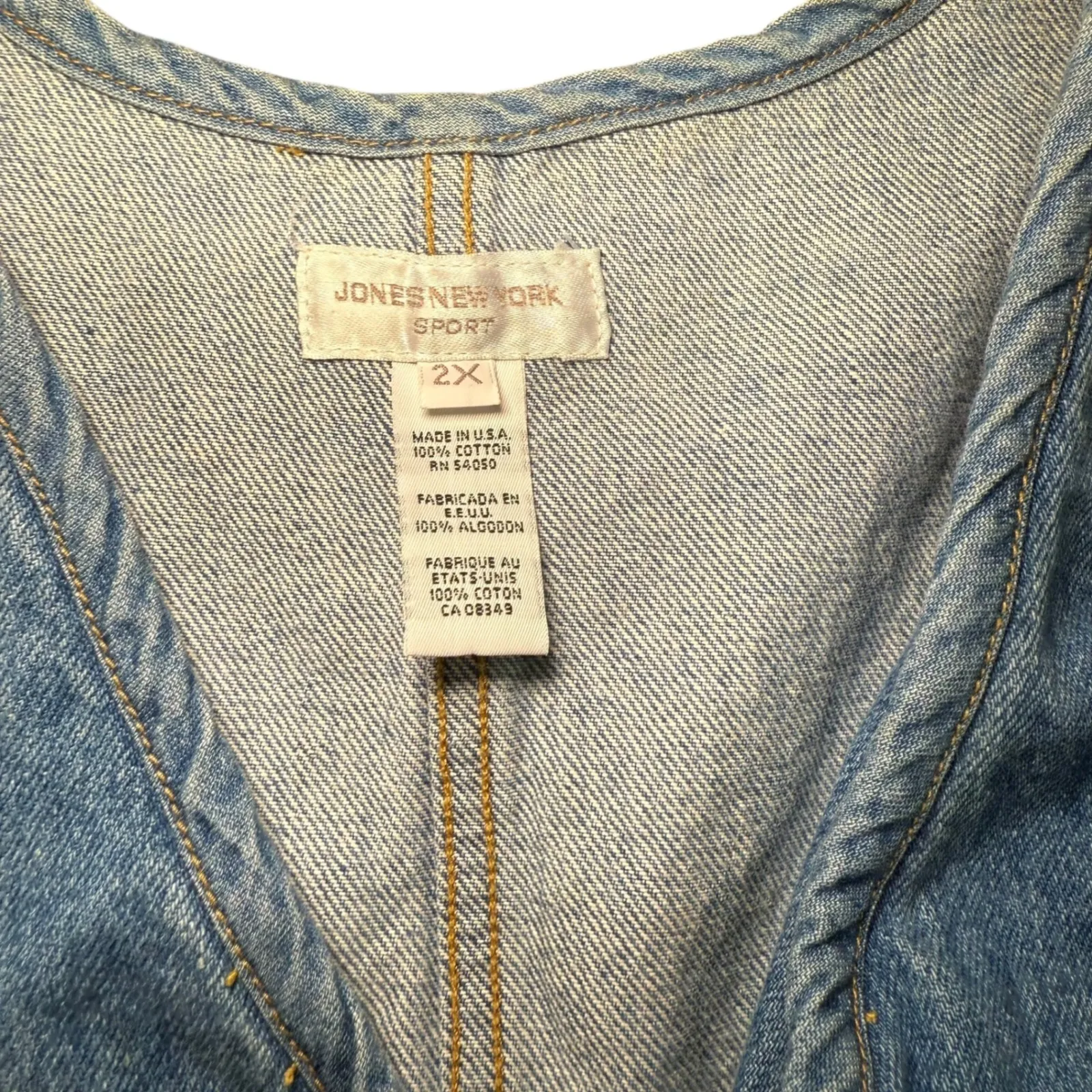 Jones New York Sport Denim Vest 2X Plus Size‎ Zip Front Pockets Sleeveless Blue Size XXL - Image 2