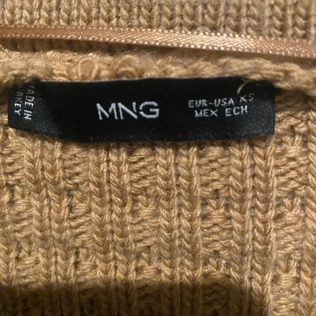 Mango tan caramel waffle Knit Cardigan with Gold Buttons - Image 4