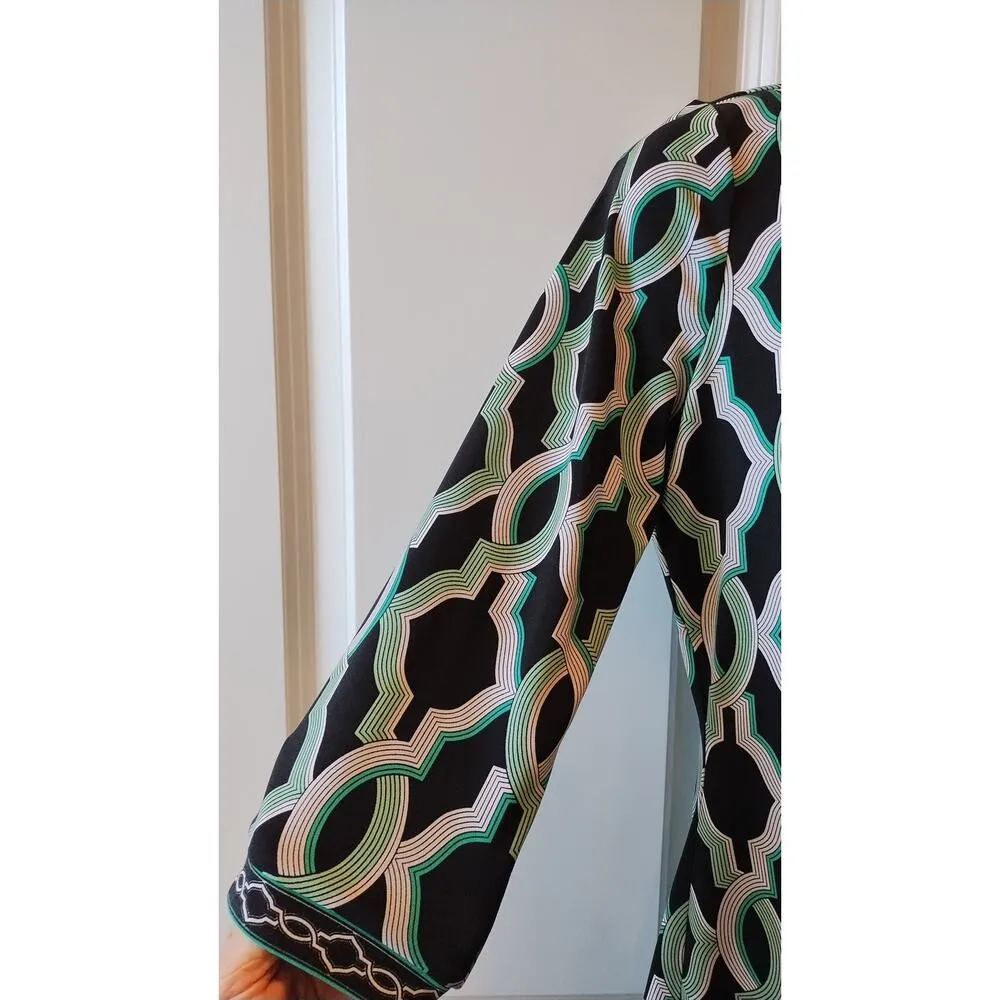 White House Black Market Green Black Mod Mini Dress Tunic 3/4 Sleeves V-Neck S - Image 3