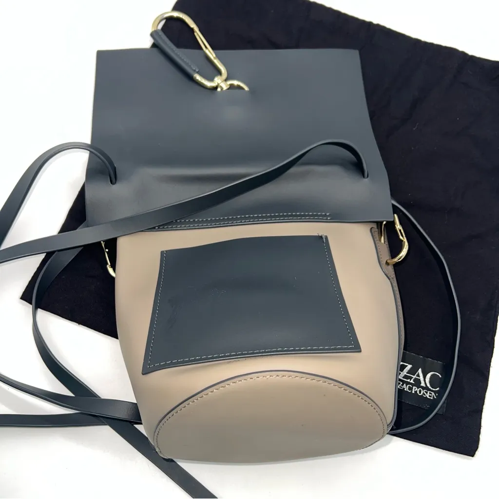 ZAC Zac Posen Taupe/Brown and Charcoal Crossbody Bag w/Branded Black Dust Bag Tan - Image 5