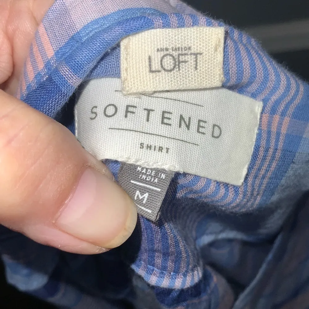 Ann Taylor LOFT Cotton Blue Plaid Bell Sleeve Softened Shirt Top Size Large - Image 11