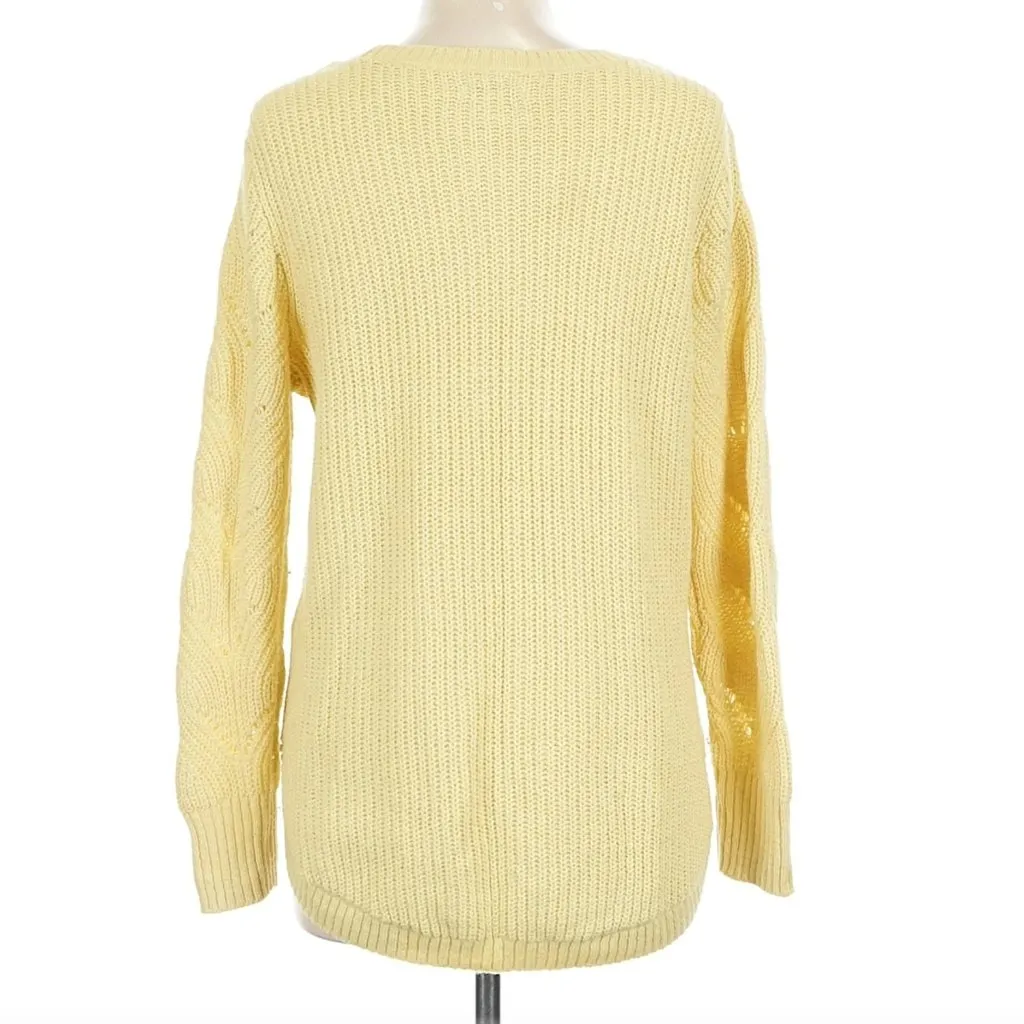 SONOMA Cozy Wave Stitch Crewneck Sweater Light Yellow Open Weave Knit Crew Neck - Image 3