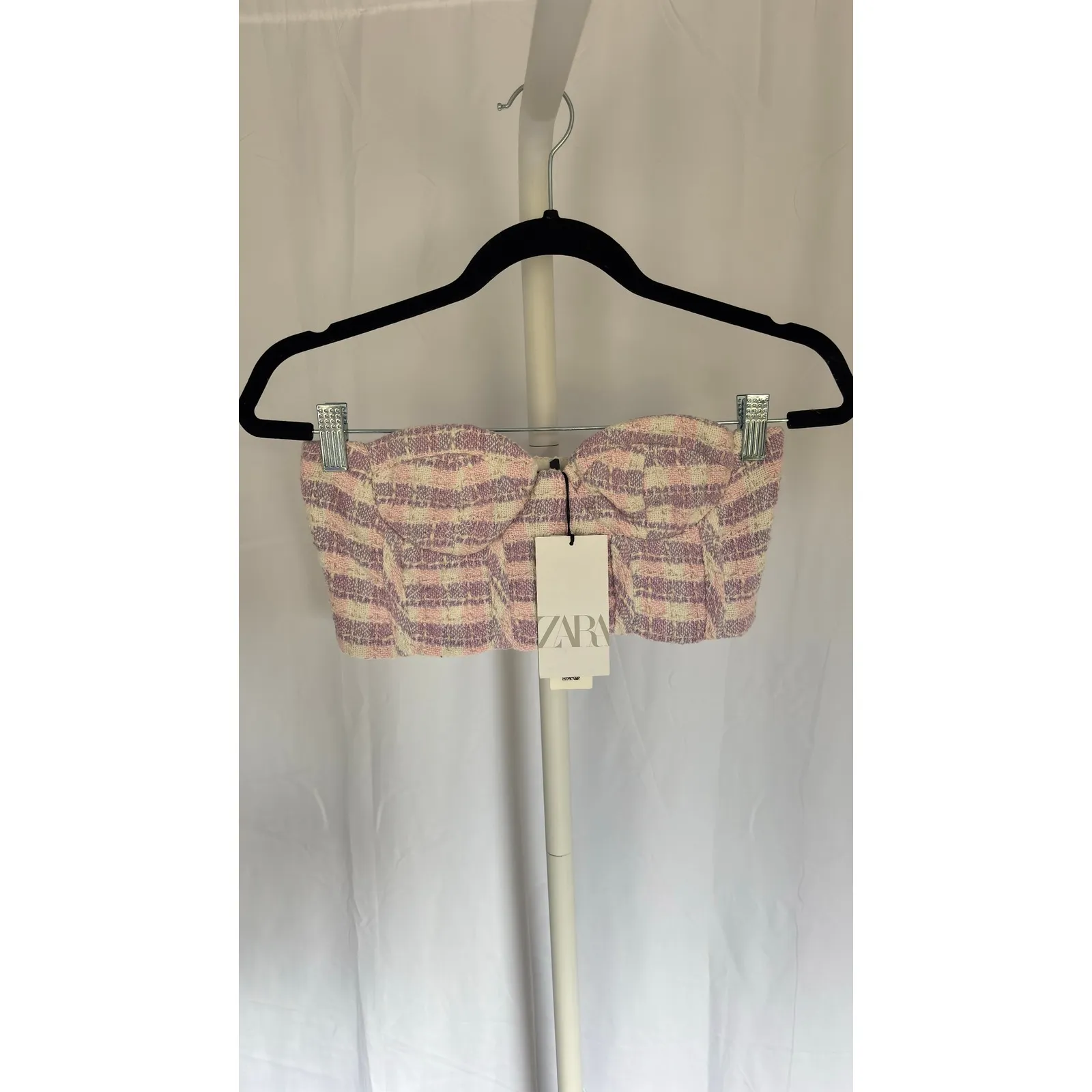 NWT ZARA Strapless Tweed Tube Top Pastel Stripe Corset Bustier Cropped S - Image 3