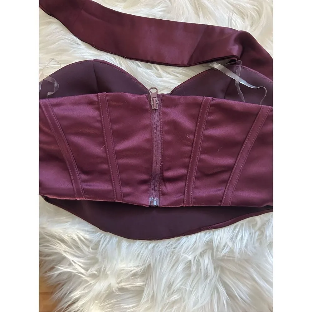 Pretty little thing burgundy corset wraparound sexy crop top size 0 - Image 3