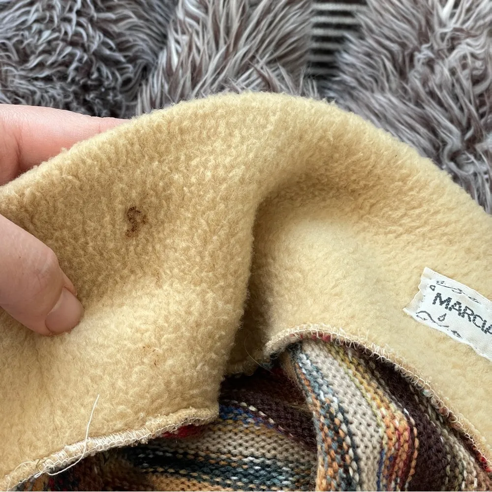 Marcia Bloom y2k Vintage Striped Knit Fur Trim Poncho (os) 90s funky eclectic Red Size undefined - Image 6