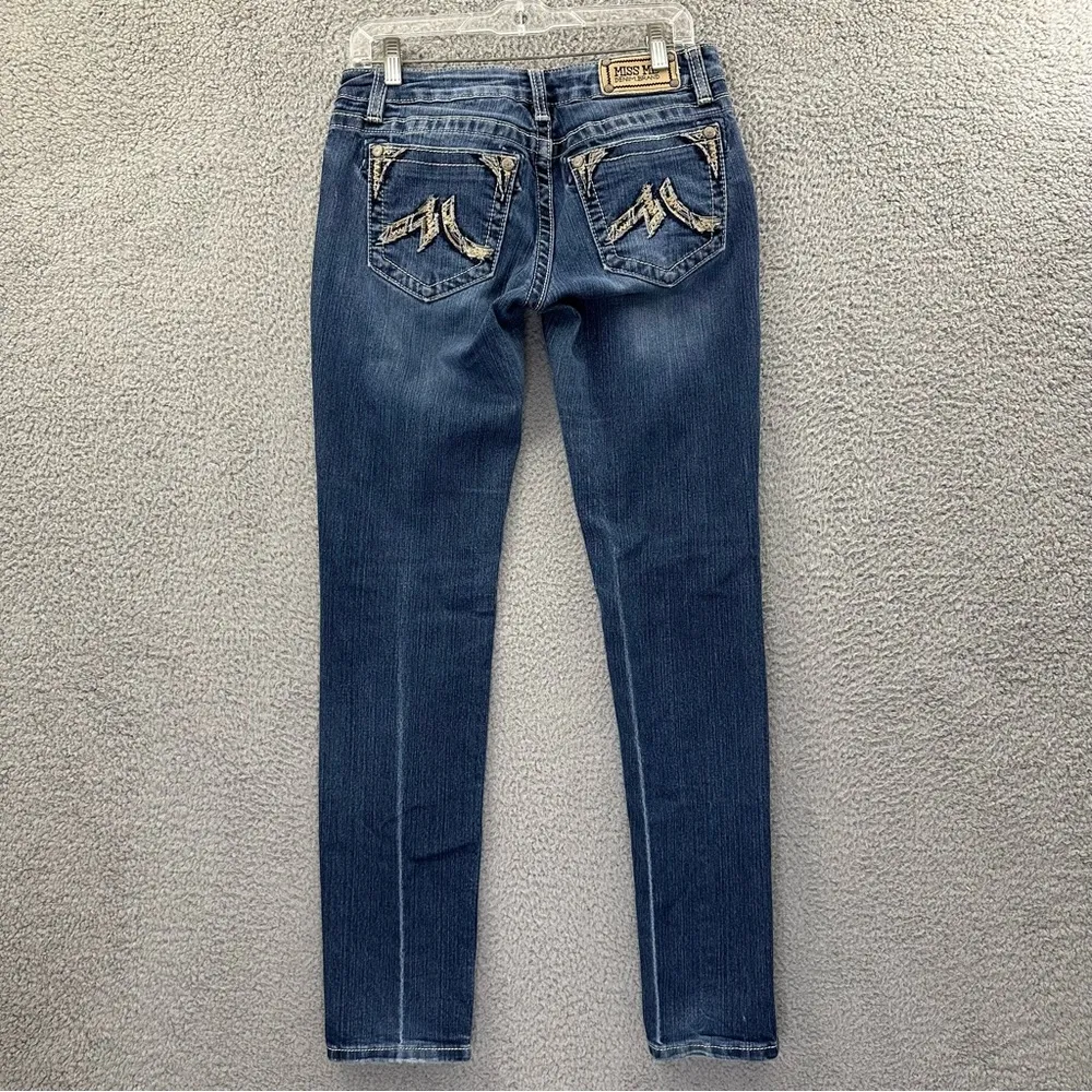 Miss‎ Me Low Rise Skinny Jeans Gold Sequin M Pockets Western Women's 30 x 31.5 - Image 3