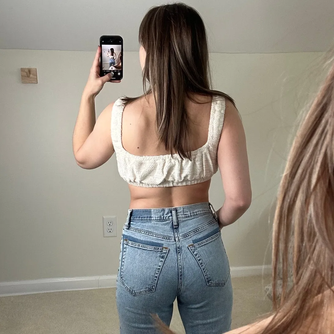 OhSevenDay: Terrycloth Beige Square Neck Bra Top - Image 2