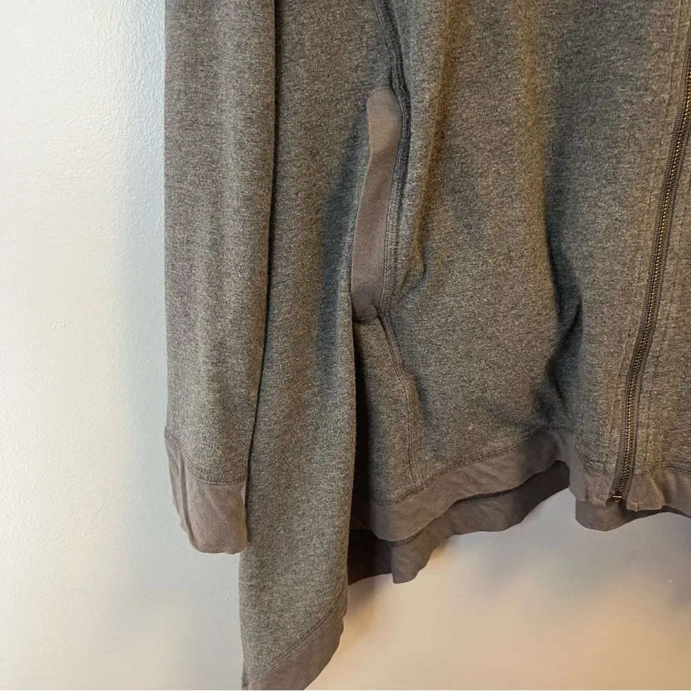 Eileen Fisher Hoodie Heathered Grey Zip Up Asymmetrical Hem Sweatshirt Sz M EUC - Image 7