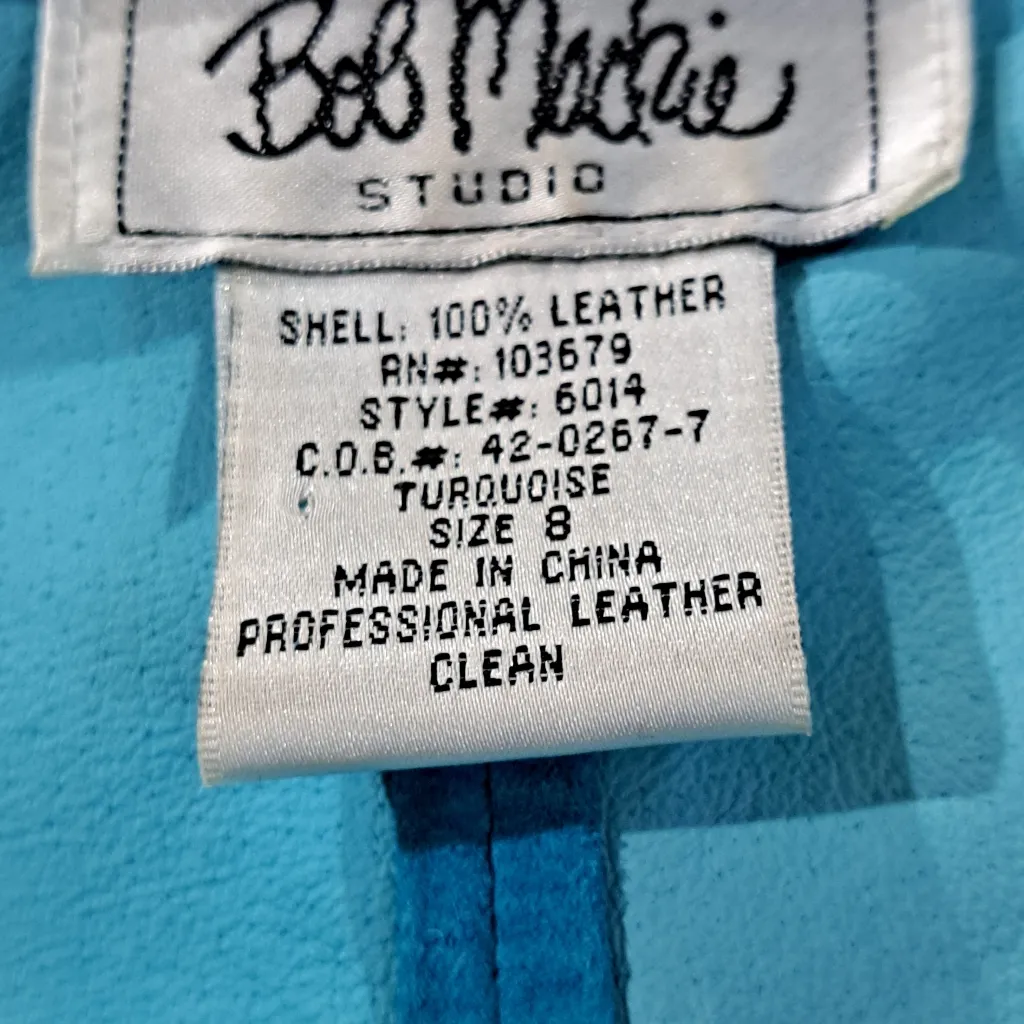 BOB MACKIE 100% Leather Tuquoise shirt size 8 - Image 7