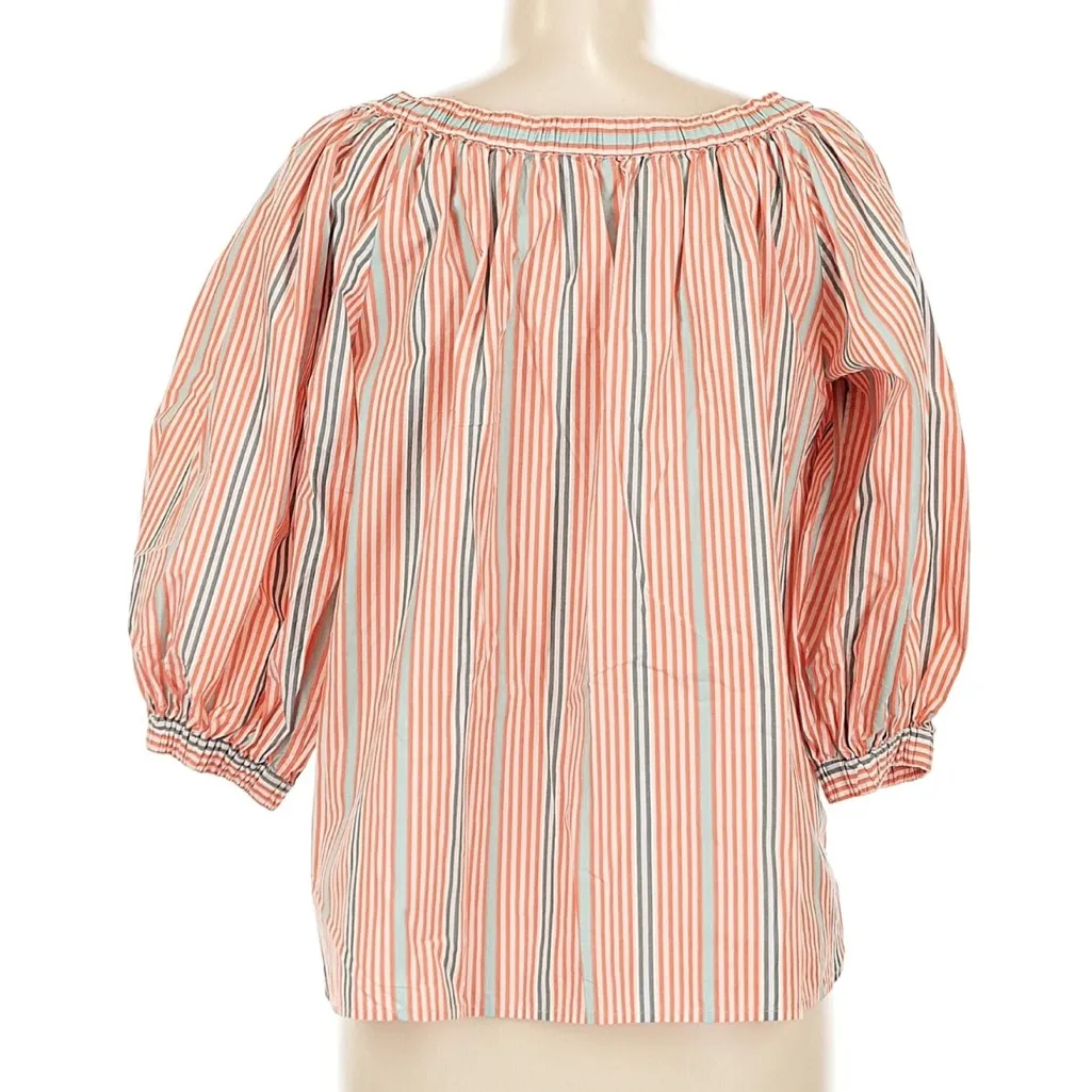 See By Chloe Multi-Stripe Bow Neck Puff Sleeve Blouse Pink Blue - Image 2