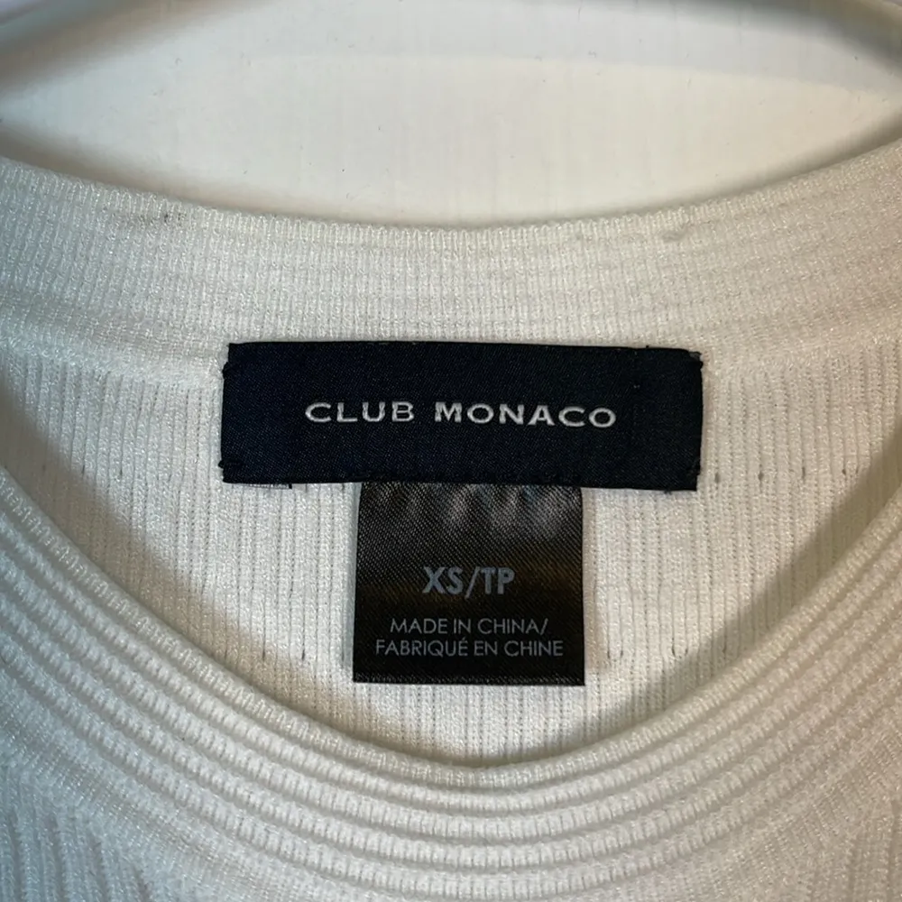 Club Monaco White Woven Sleeve Crewneck Top Blouse Size X-Small EUC #0558-OC - Image 6