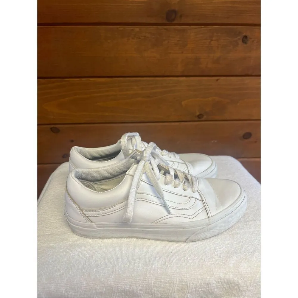 Vans Unisex Off The Wall 751505 White Leather Lace Up Sneaker Shoes Size 7 Woman - Image 2