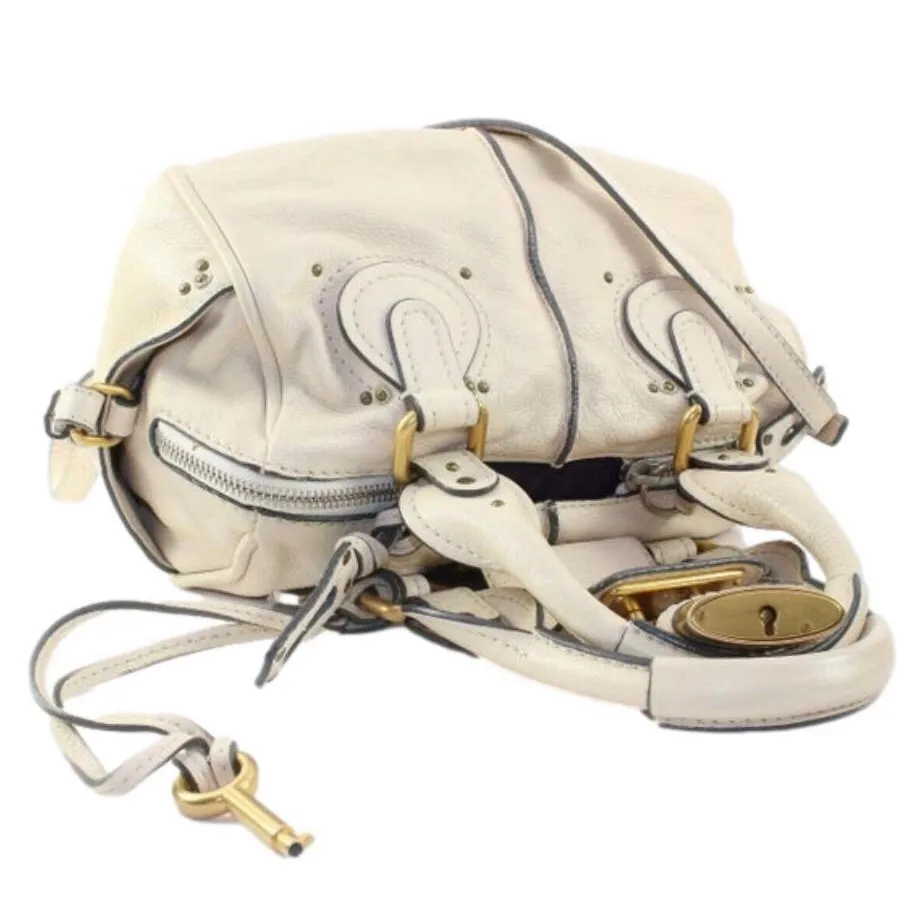 CHLOE Paddington Ivory Cream Satchel Crossbody Bag w Lock Key Removable Strap - Image 3