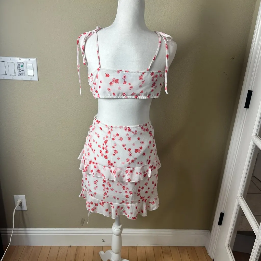 PRINCESS POLLY Two Piece Set Crop Top Tank & Ruched Mini Skirt Size 4 FLoral - Image 7