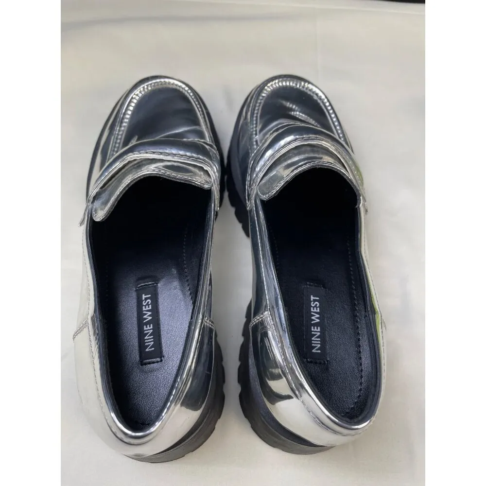 Nine West Women's Silver Chunky Heel Shoes/Loafers Size 7.5 SKU 5986 - Image 7