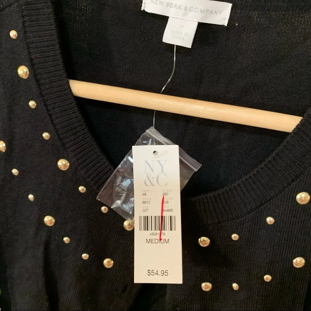 NWT New York & Company Lightweight Studded Cardigan Black Size M - Image 4