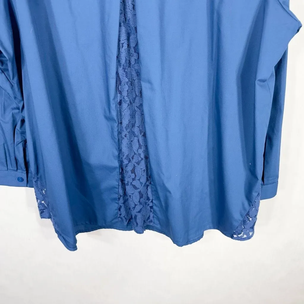 Joan Rivers Plus Size 2X Top Blue Lace Inserts A Line Tunic Collar Button Up 752 - Image 8