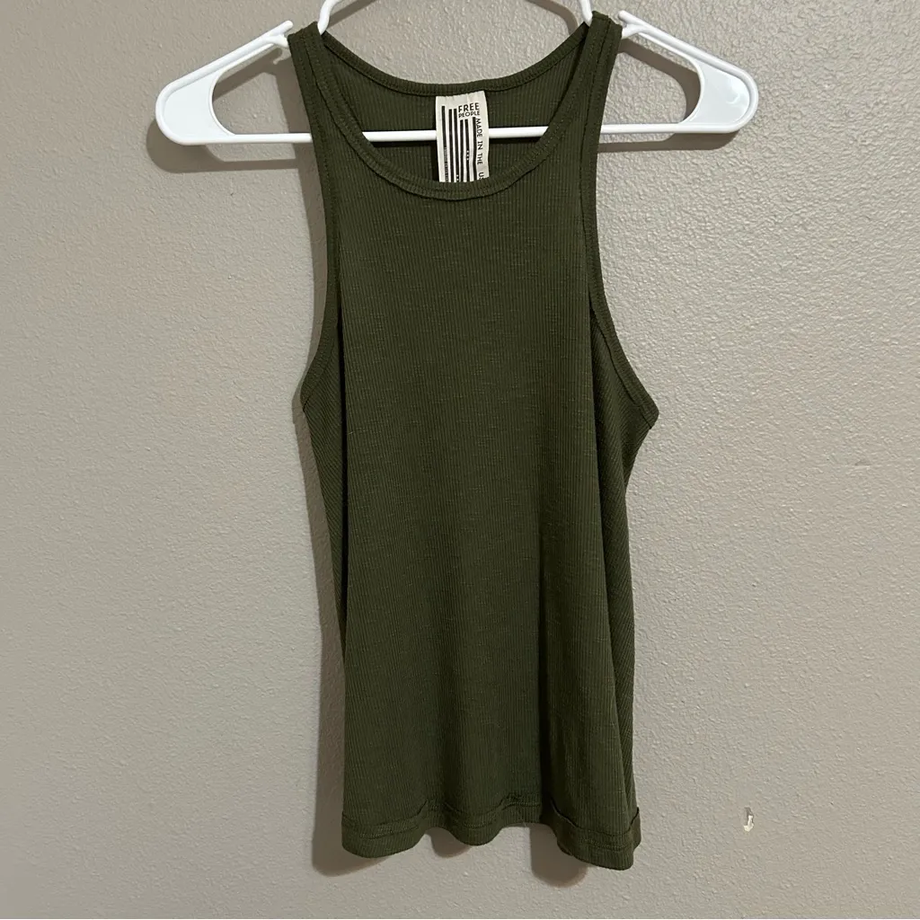 Free People Olive Green Ribbed Basic Tank Top Women’s Size XS - Image 2