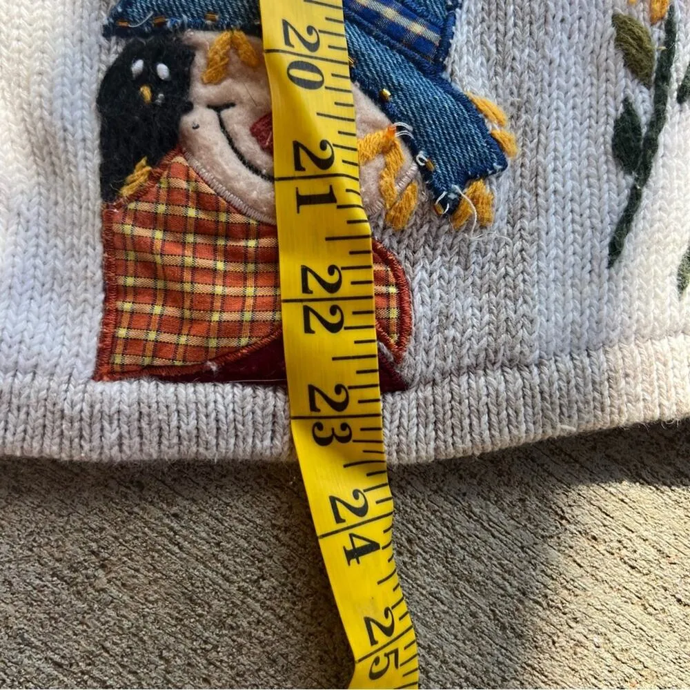 Vintage Fall Scarecrow Squash Pumpkin Knit Sweater Vest Patchwork Sampler LARGE Orange - Image 7