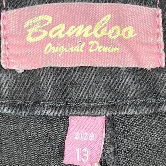 Bamboo Original Denim Black Cutoff‎ Jean Shorts Sz 13 Grunge Stretch Denim Jorts - Image 3
