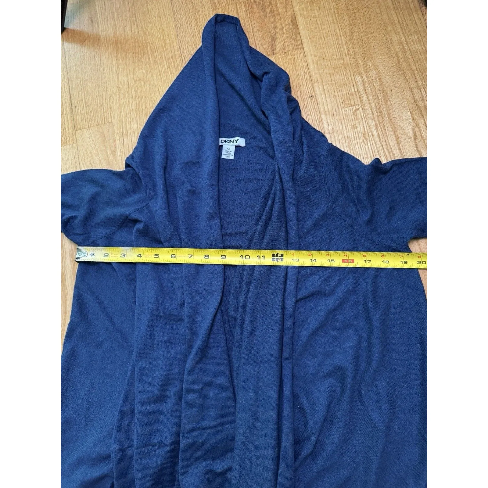 DKNY Women’s Open Duster High Low Cardigan Silk Cashmere Blend Navy Blue Size S - Image 7