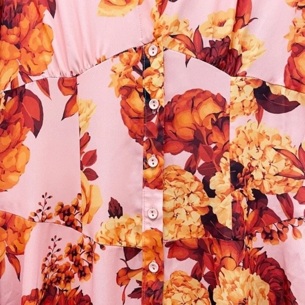 ASOS DESIGN Retro Paneled Maxi Shirt Dress 70s Coral Bloom Print Women’s Size 6 - Image 6