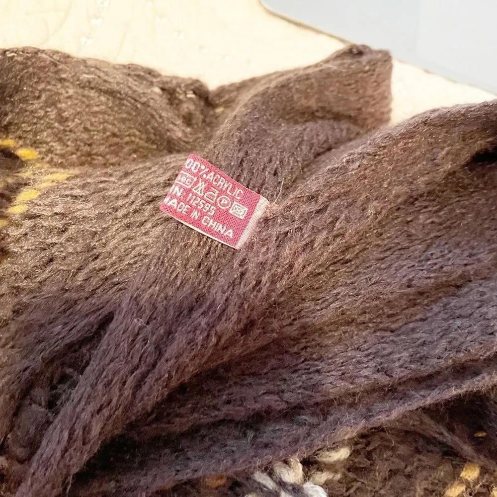 Brown and Tan Chevron Knit Fringe Scarf Long 80”x21” Acrylic - Image 6