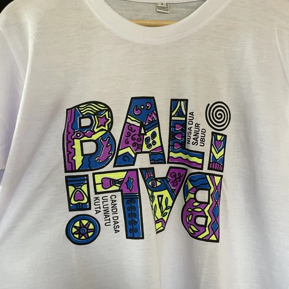 Bali tourist short sleeved shirt women's size small casual comfortable sheer Purple - Image 2