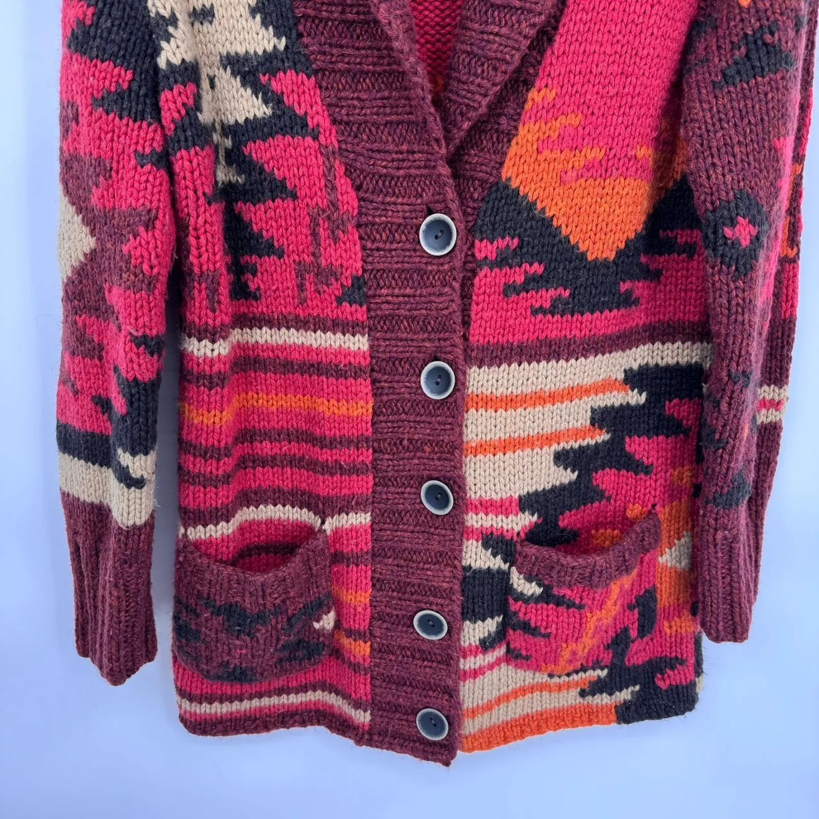 Vintage Eddie Bauer Hand Knit Sweater Womens S Red Southwest Desert Wool Alpaca - Image 4