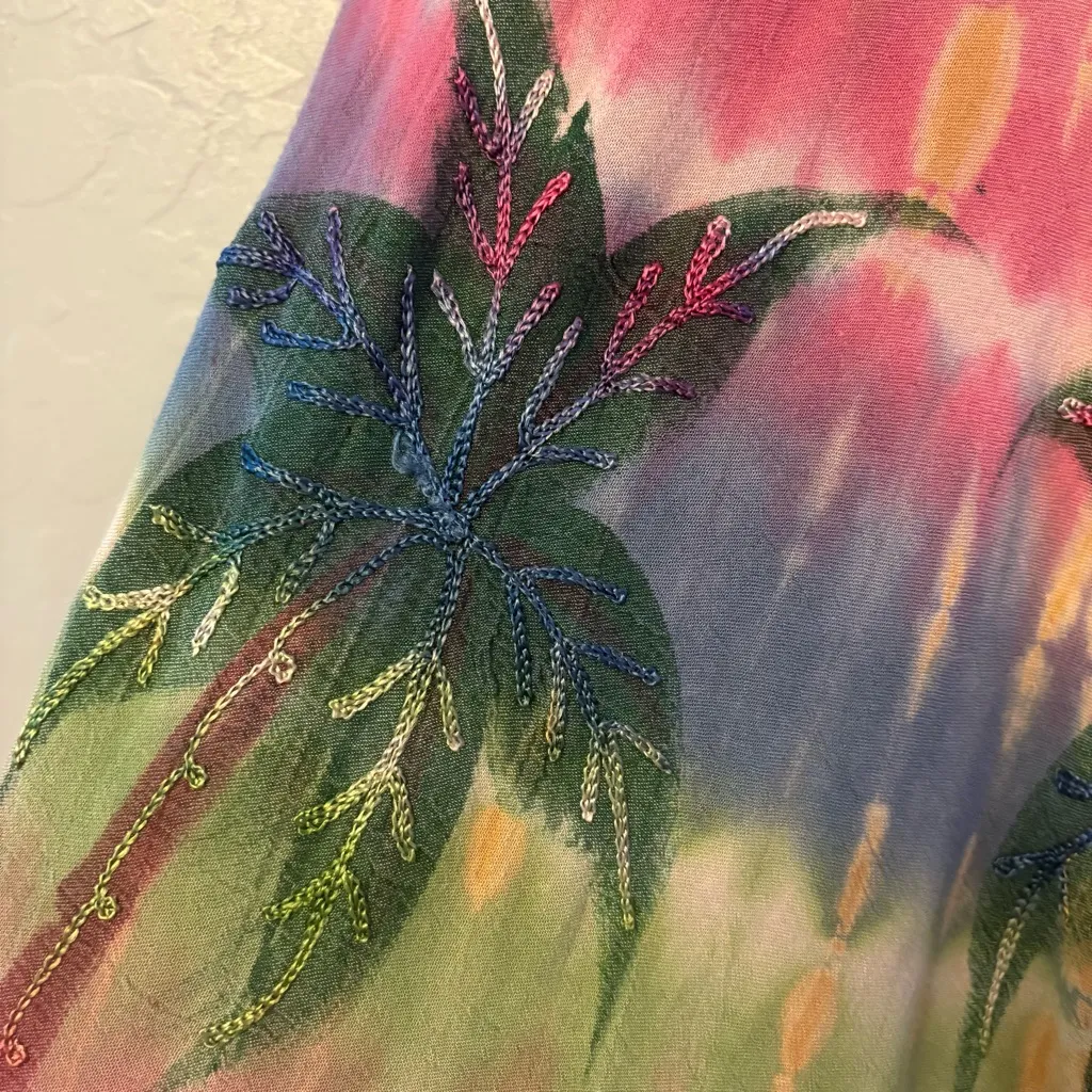 Women's tie dye embroidered palm tree sleeveless dress rayon free one size Yellow Size undefined - Image 9