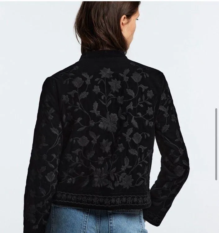 ZARA Black Velvet Embroidered Kimono Jacket - Image 7