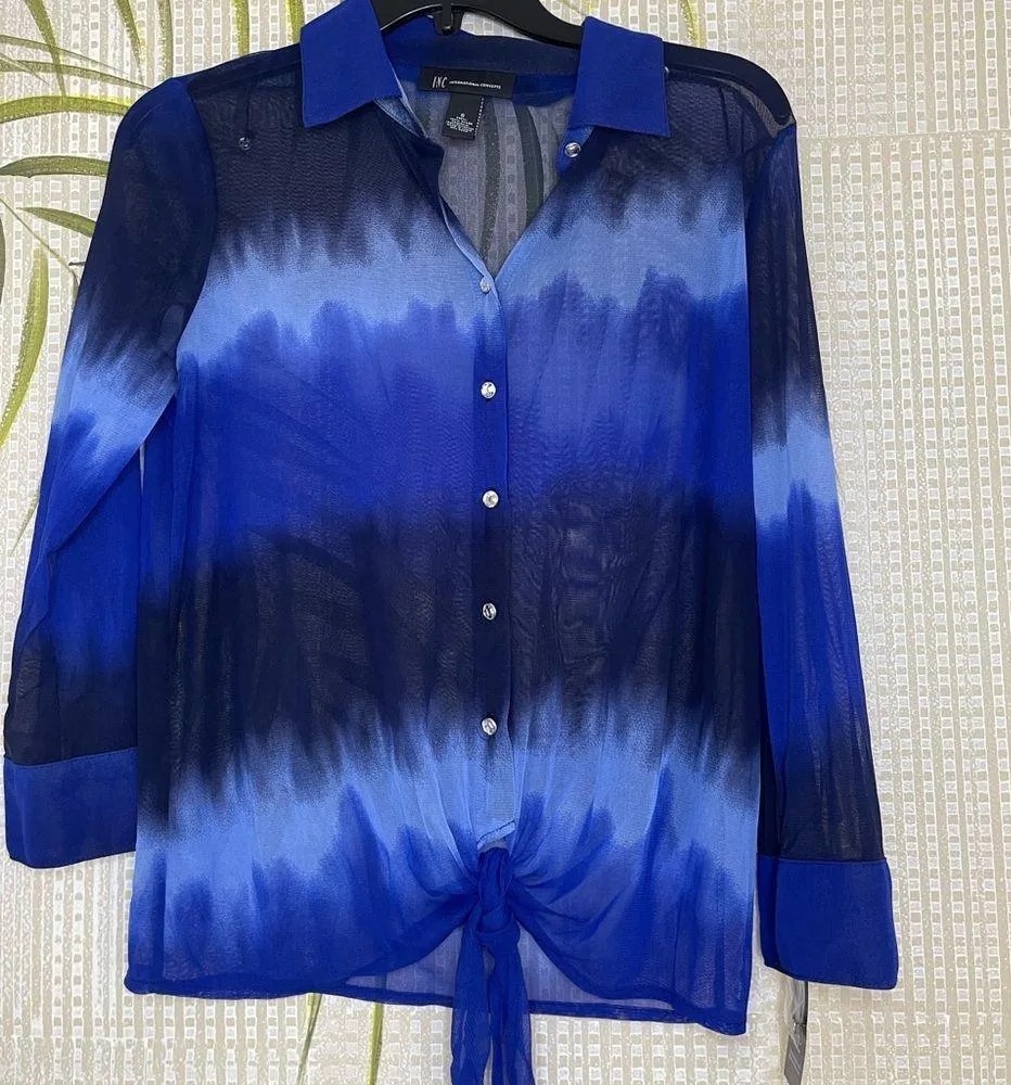 INC International Concepts Blue Hombre Field Tie Dye button up shirt Size Small - Image 4