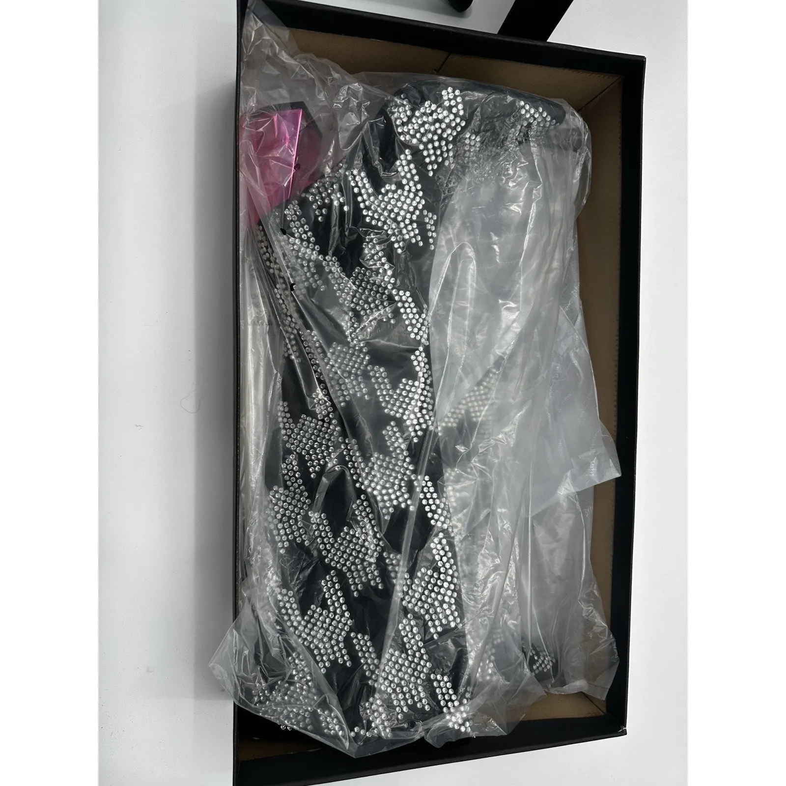 Betsey Johnson Naomi Black Silver Rhinestone Knee High Boots 6.5 New In Box - Image 7