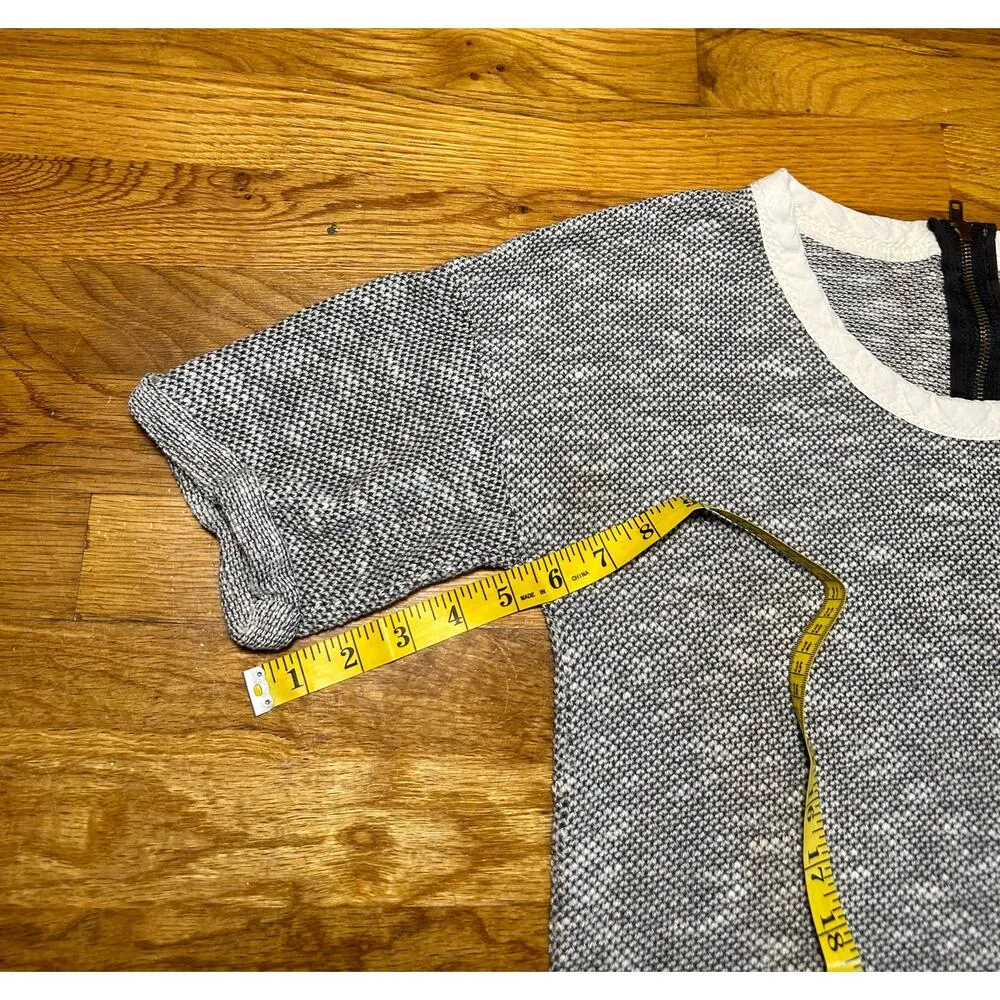 Zara Basic T-Shirt Women Small Gray White High Low Short Sleeve Zipper Shirt - Image 5