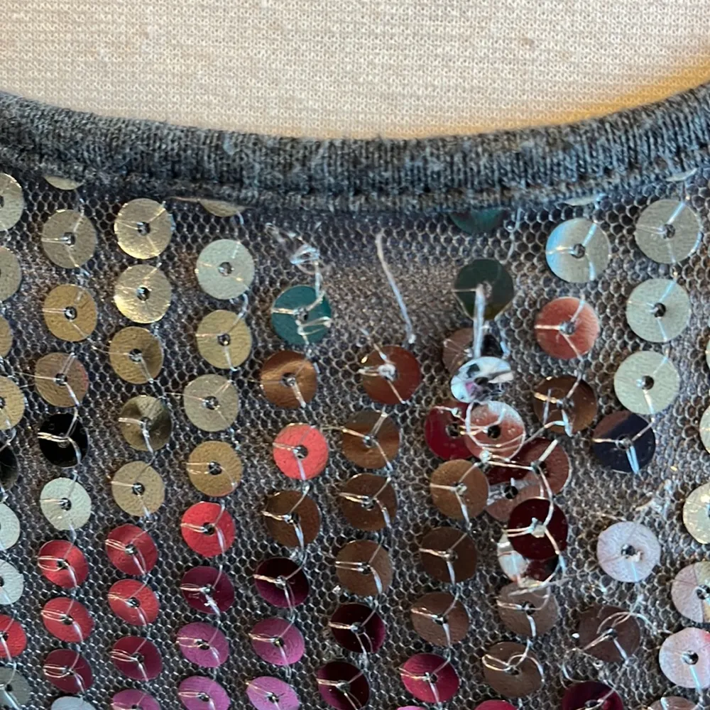 Sequin Top Tank Knit Long Sleeve Belted Charcoal Gray Womens Medium - Image 13