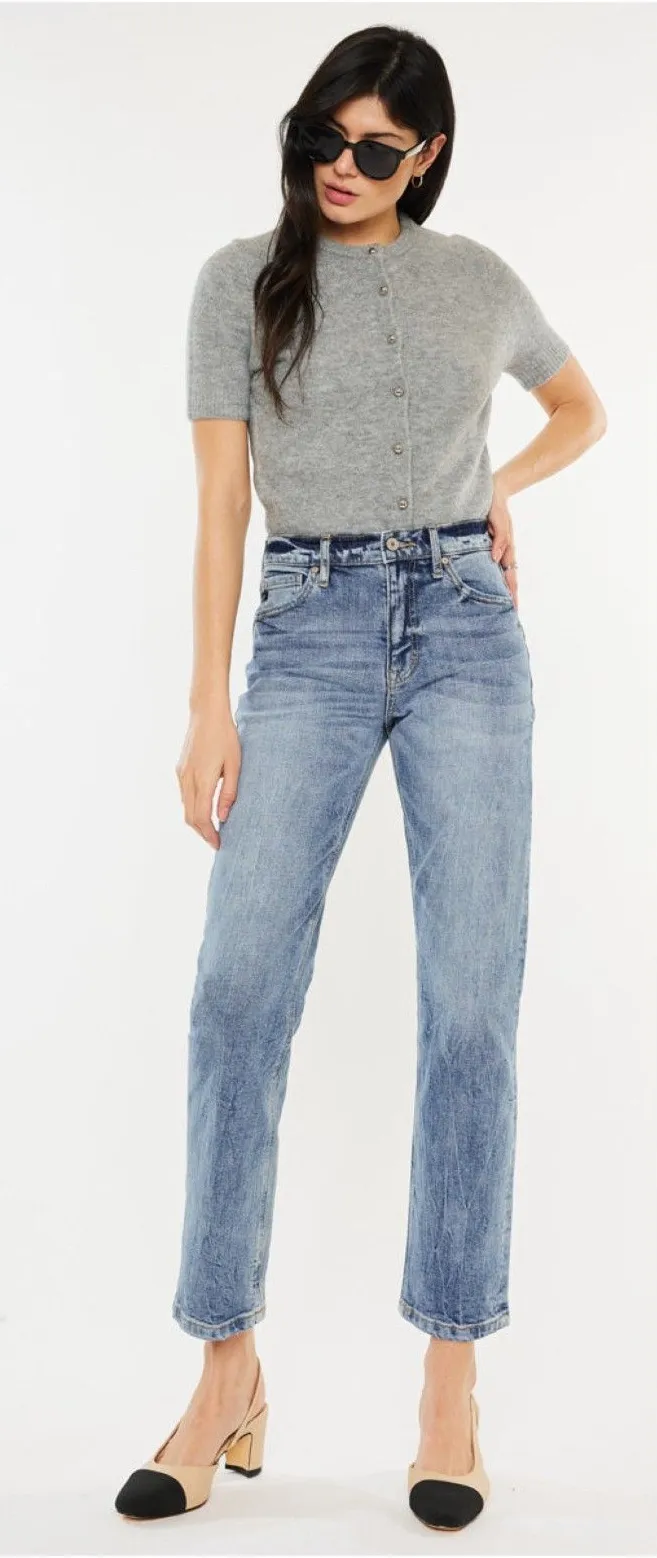 Kancan | High Rise Slim Straight Leg Jeans Wiskering Distressing Size 5 / 26" Blue - Image 1