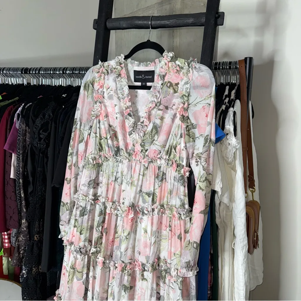 Needle & Thread Rose Powder Chiffon Tiered Romantic Whimsical Gown in Moonshine - Image 5