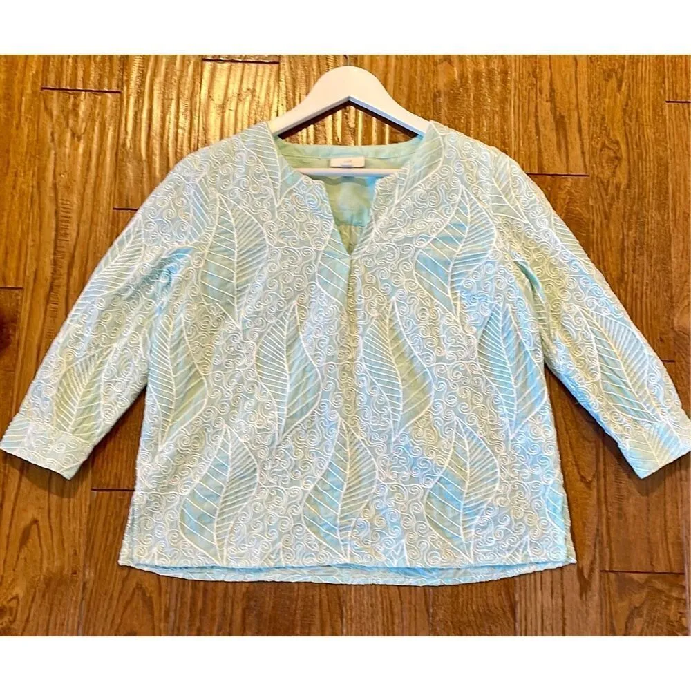 J.Jill aline notch neck popover top embroidered size xsp Green - Image 12