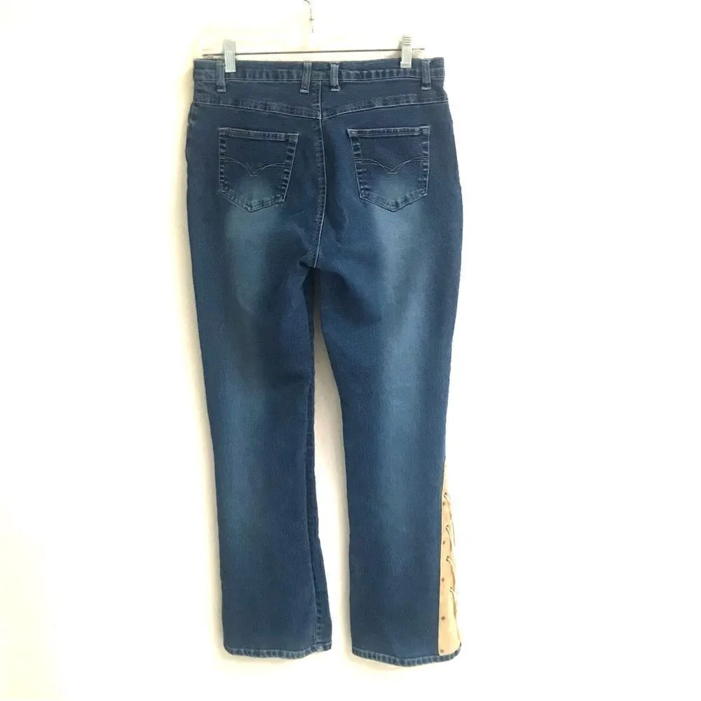 Too Hot lace up flare boho western hippie style denim jeans 10 - Image 3