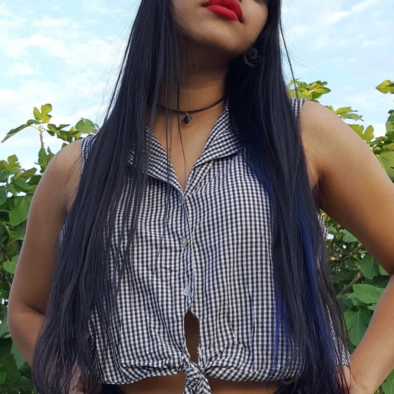 ICE black and white gingham crop top Size M - Image 3