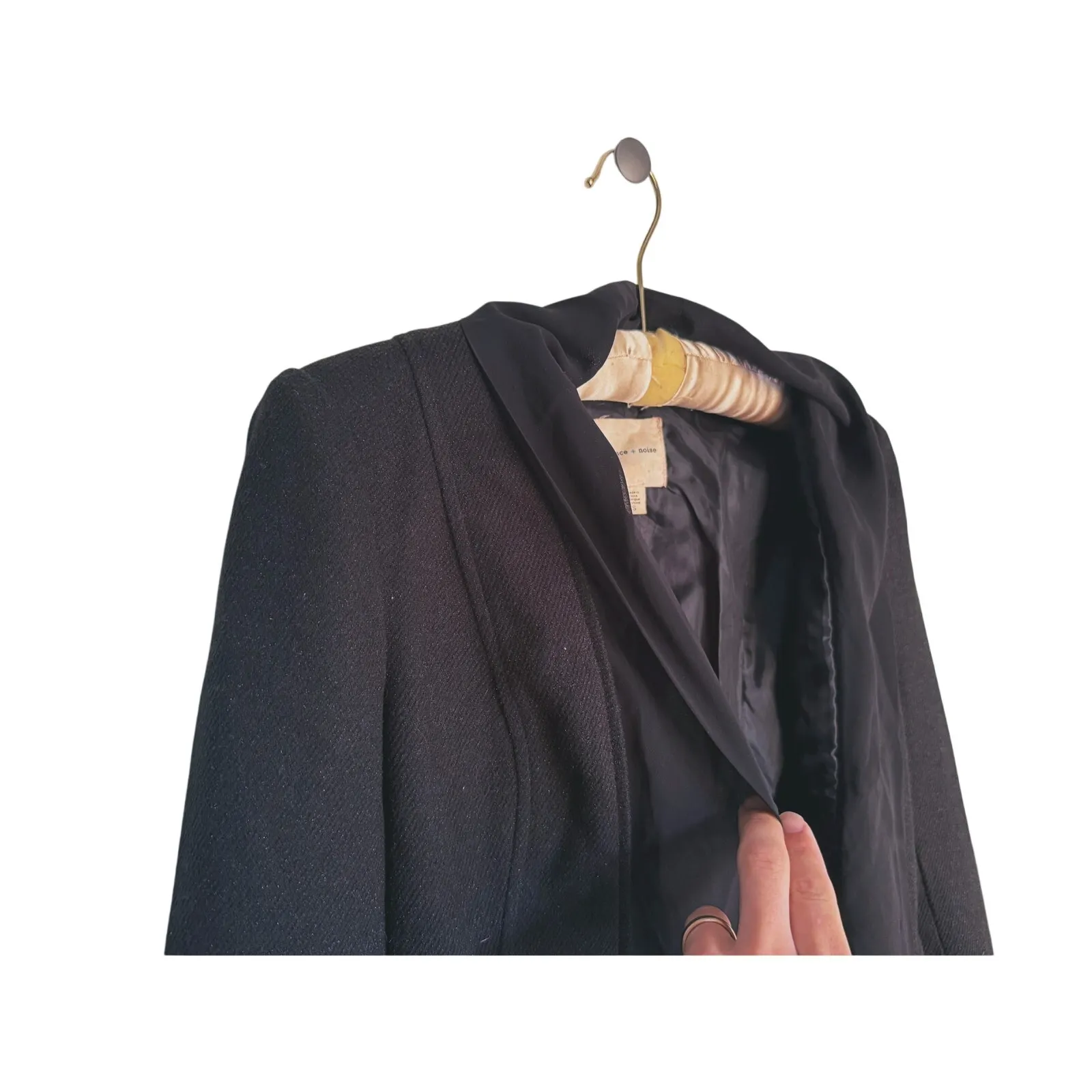 Silence + Noise Dark Academia Open Front Cropped Blazer S Black Career Minimal - Image 5