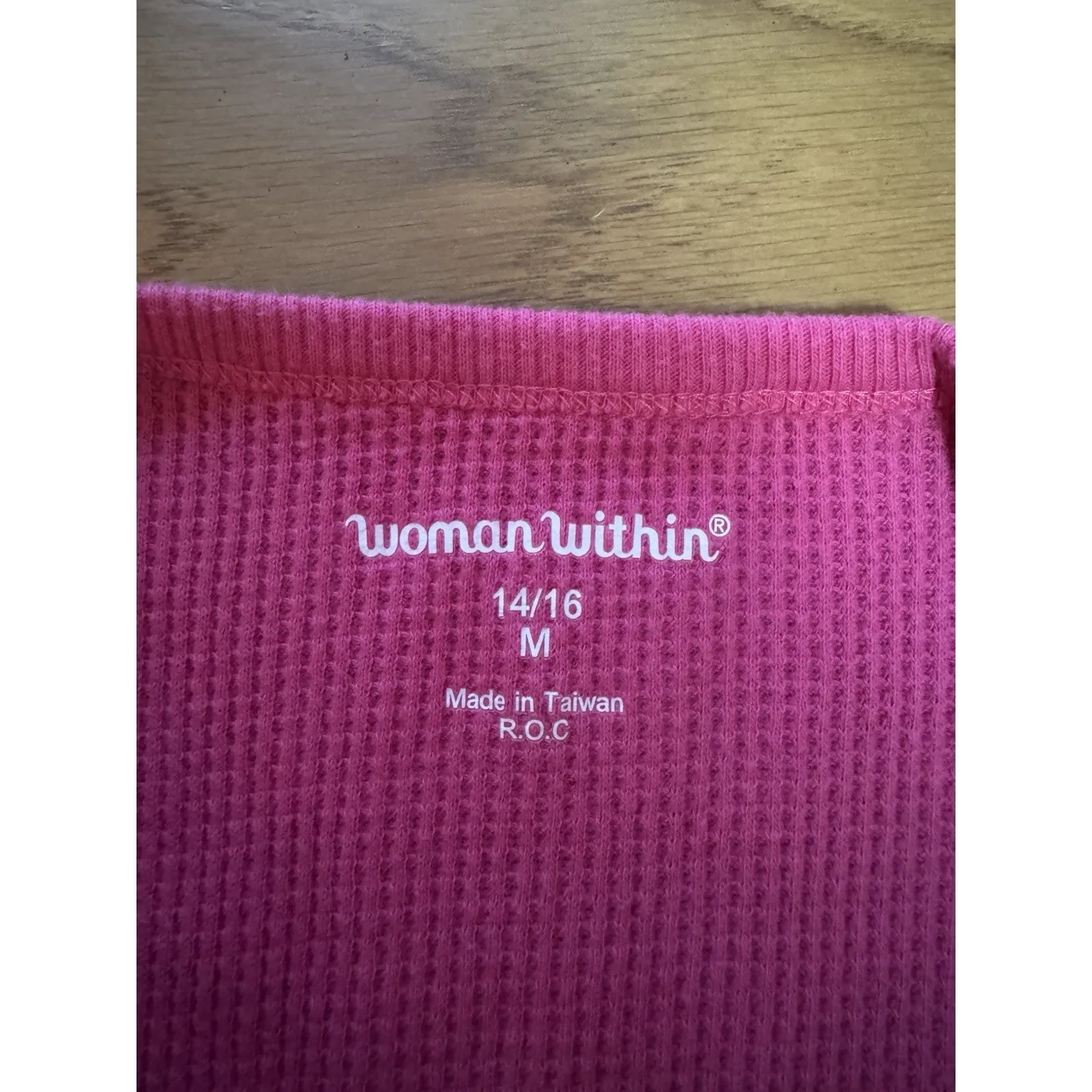 Woman Within Waffle Knit Shirt Long Sleeve Size M 14/16 Pink Cotton Blend Winter - Image 3