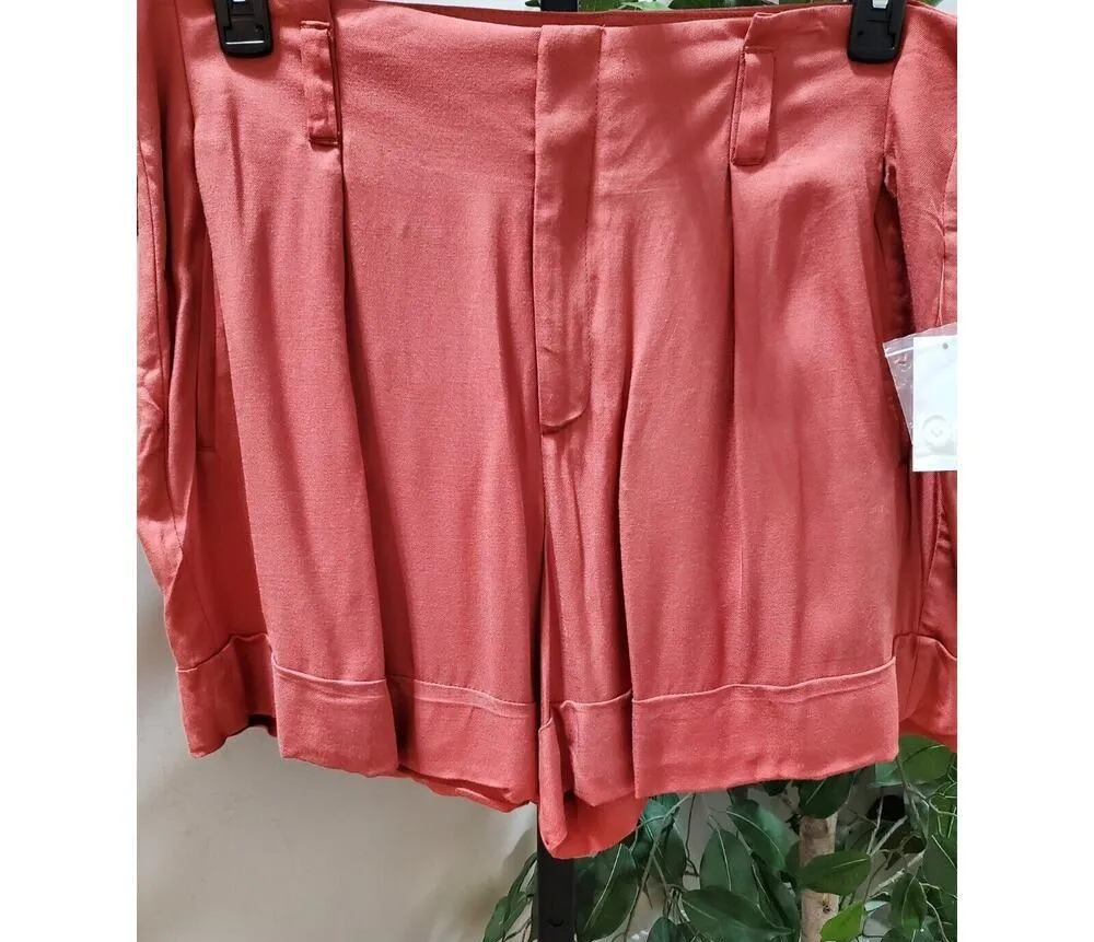 Simply Styled Women's Red 100% Rayon Zipper Long Paperbag Waist Shorts Size XL - Image 3