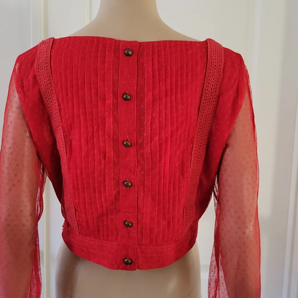 Anthropologie Dotted Tulle Crop Long Sleeve Blouse Size 10 - Image 5
