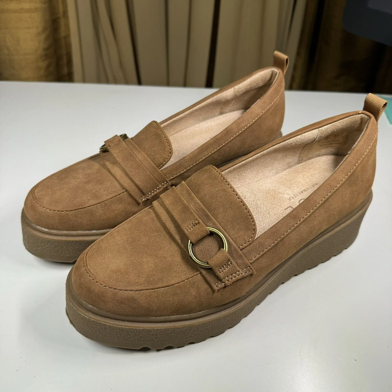 Naturalizer Soul Joyla Platform Loafers Tan Faux Suede Slip On Shoes 7M Brown Size 7 - Image 4